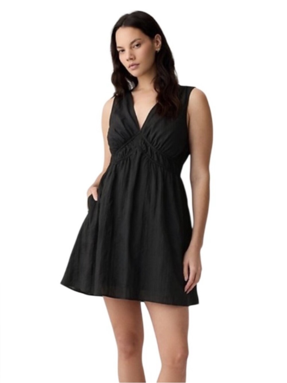GAP Black textured crinkle empire waist  Sleeveless Mini Dress